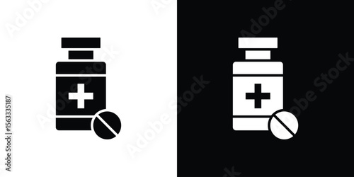 Medicine bottle icon Set collection. Vector silhouette.