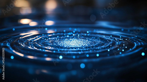 Abstract water surface with a mesmerizing pattern of blue light and waves.