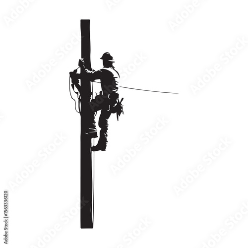 Lineman silhouette climbing electric pole vector artwork, Lineman silhouette vector flat illustration design