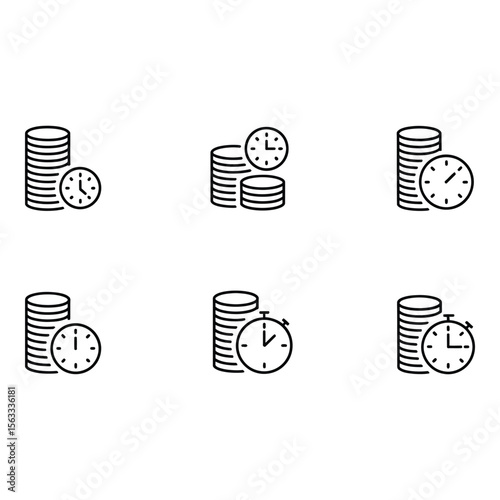 Time is Money Modern Line Icons Set Financial Investment Clock and Coin Stack Illustrations