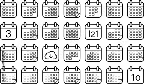Calendar icons with dates and download symbol month schedule