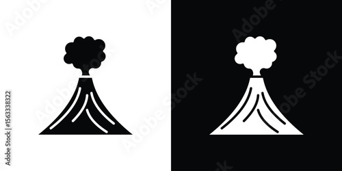 Volcano icon Set collection. Vector silhouette.