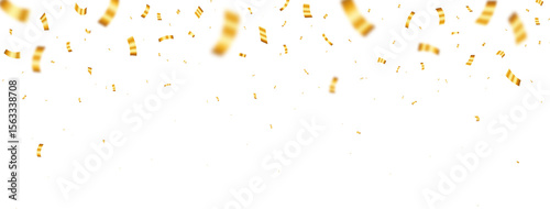 Gold confetti. Celebration carnival falling shiny glitter confetti in gold color. Realistic falling tinsel. Luxury anniversary template.