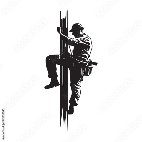 Lineman silhouette climbing electric pole vector artwork, Lineman silhouette vector flat illustration design