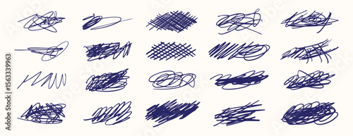 Hand drawn pen scribble strokes black line art doodle set