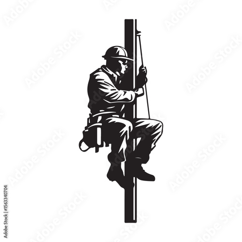 Lineman silhouette climbing electric pole vector artwork, Lineman silhouette vector flat illustration design
