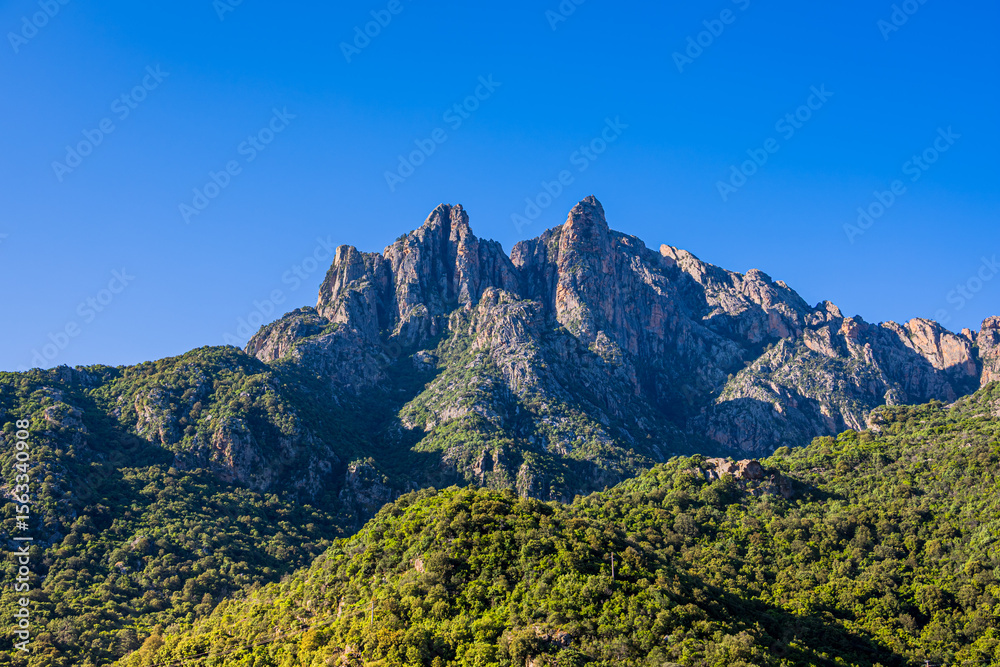 Fototapeta premium Vue sur les montagnes autour du village de Porto en Corse du Sud en France