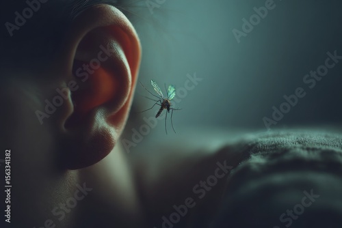 Mosquito flying near ear of a sleeping person