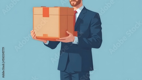 Businessman Carefully Handling a Package Delivery, Logistics, and Shipping Concept