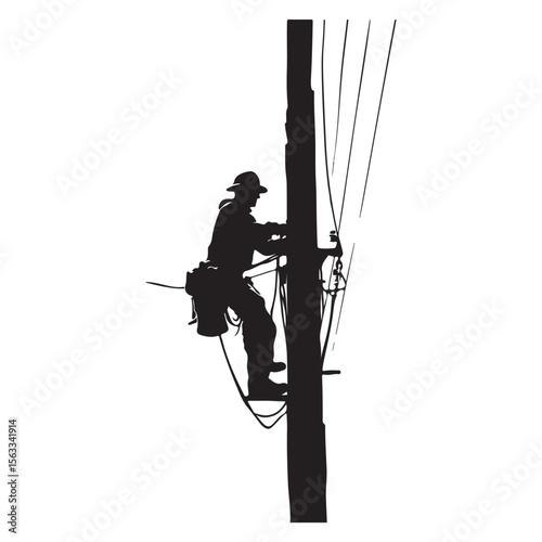 Lineman silhouette climbing electric pole vector artwork, Lineman silhouette vector flat illustration design