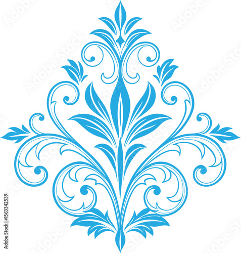 Blue floral ornamental design with swirling leaves vector
