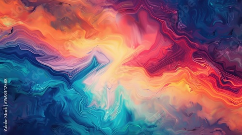 Abstract flowing fabric with vibrant color tones. Dynamic textile design. Background image of swirling colorful watercolor in fluid texture. Close up of material waving and flowing motion. AIG51.