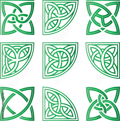 Celtic knot corner designs green gradient intricate