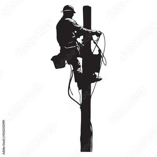 Lineman silhouette climbing electric pole vector artwork, Lineman silhouette vector flat illustration design
