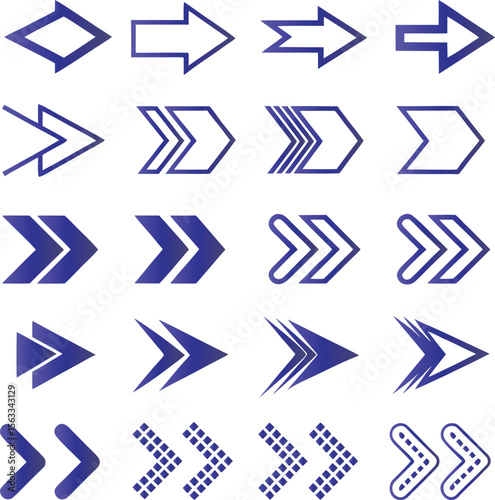 Collection of blue directional arrows and symbols navigation graphic