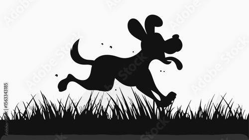 Silhouette of a dog running through grass with its tongue out in a playful and energetic manner image