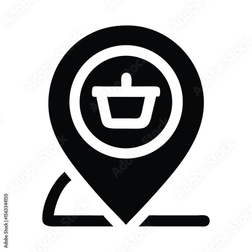 Black location pin with shopping basket icon marker