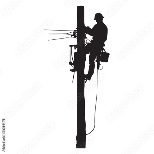 Lineman silhouette climbing electric pole vector artwork, Lineman silhouette vector flat illustration design