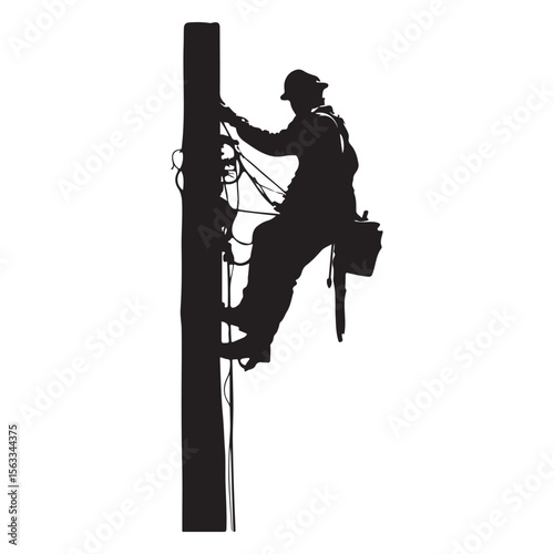 Lineman silhouette climbing electric pole vector artwork, Lineman silhouette vector flat illustration design
