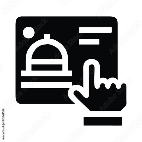Black and white icon of a hand pointing at a food menu