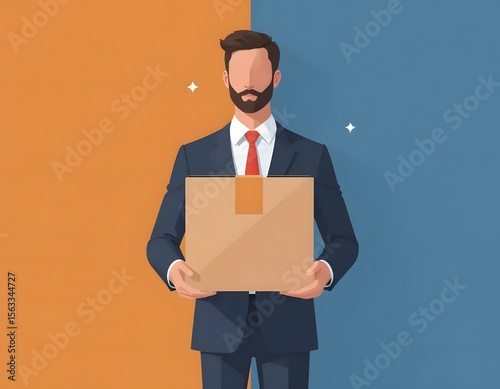 Businessman Holding Cardboard Box Job Loss, Transition, or New Beginnings