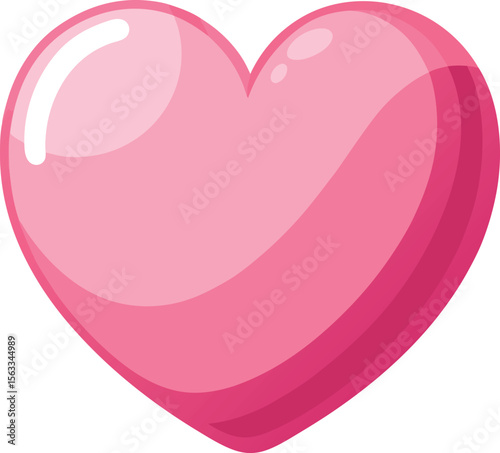 A glossy pink heart with a sweet and cute style on white background