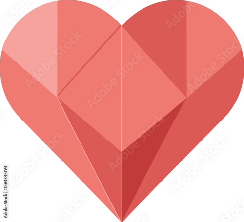 A geometric heart composed of pink triangles isolated on white background