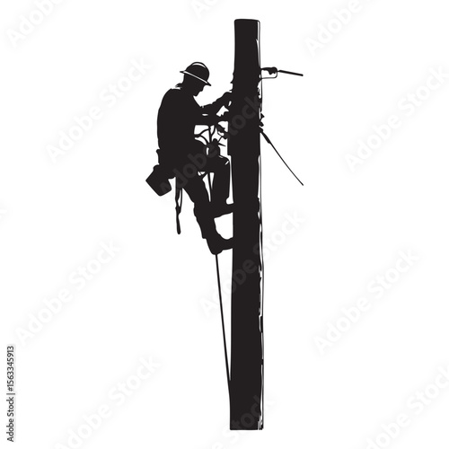 Lineman silhouette climbing electric pole vector artwork, Lineman silhouette vector flat illustration design