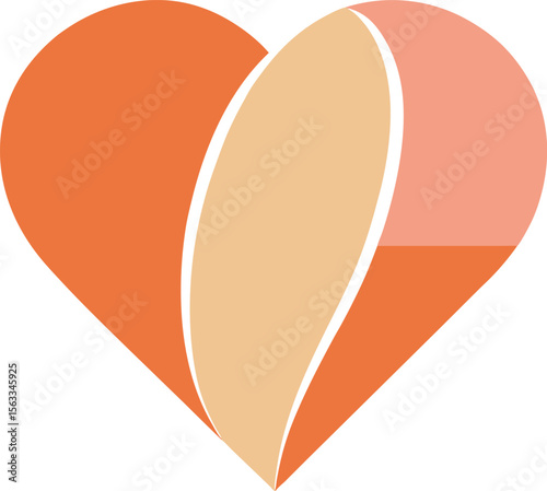 A peach and orange heart with a layered design isolated on white background