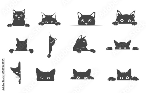 Cat peeking silhouette, Cat peeking svg, Black cat peeking svg, Black cat peeking vector, Cat peeking clipart.