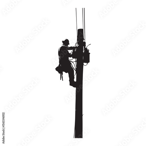 Lineman silhouette climbing electric pole vector artwork, Lineman silhouette vector flat illustration design