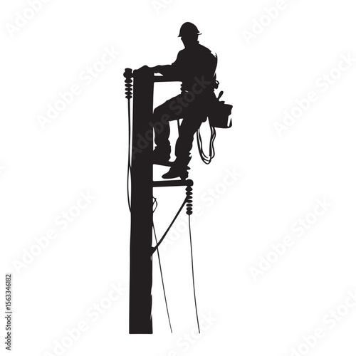 Lineman silhouette climbing electric pole vector artwork, Lineman silhouette vector flat illustration design