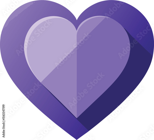 A purple heart shape with layered effect isolated on white background
