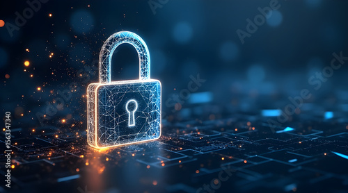 Wallpaper Mural Glowing digital padlock with intricate wireframe design and sparks on a dark circuit board background symbolizing cybersecurity Torontodigital.ca