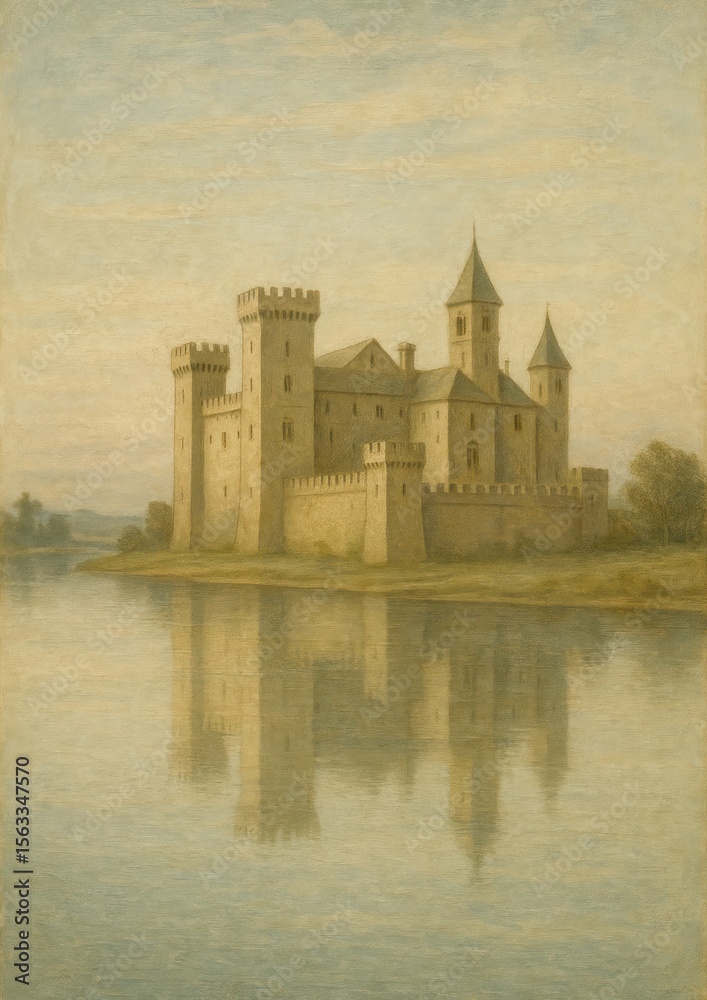 Obraz premium Medieval castle reflected in water.