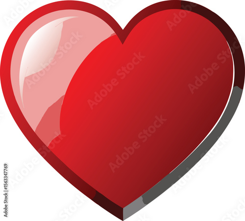 A shiny red heart with a glossy effect isolated on white background