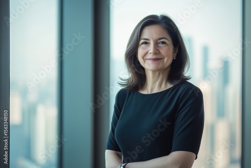 Free Download Confident Businesswoman Portrait Against City Skyline Background Professional Headshot - GFXLoad