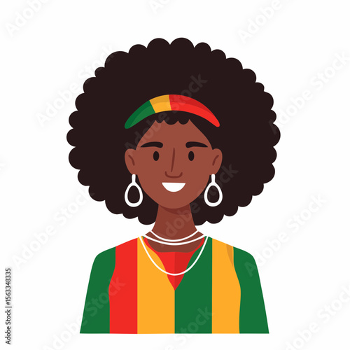 Vibrant Portrait: A captivating illustration, showcasing a person of color, adorned with distinctive accessories and rich cultural representation, exuding warmth and style.