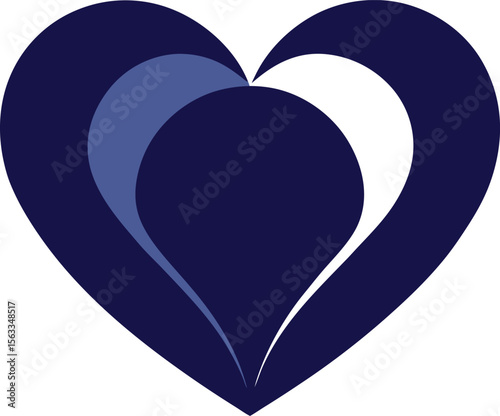 A navy blue heart with a lighter blue accent, isolated on white background