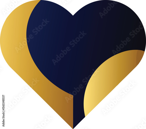 A navy blue heart with gold accents, isolated on white background