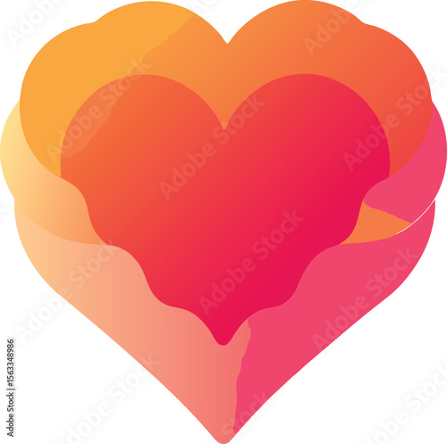 A layered heart with overlapping shapes isolated on white background