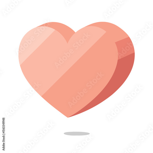 A soft pink 3d heart shape isolated on white background symbolizes love