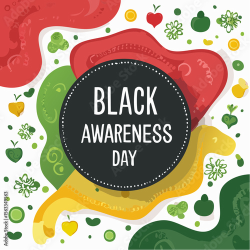 Black Awareness Day Illustration: A vibrant and eye-catching illustration for Black Awareness Day, featuring stylized shapes and patterns, conveying a message of solidarity and celebration. 