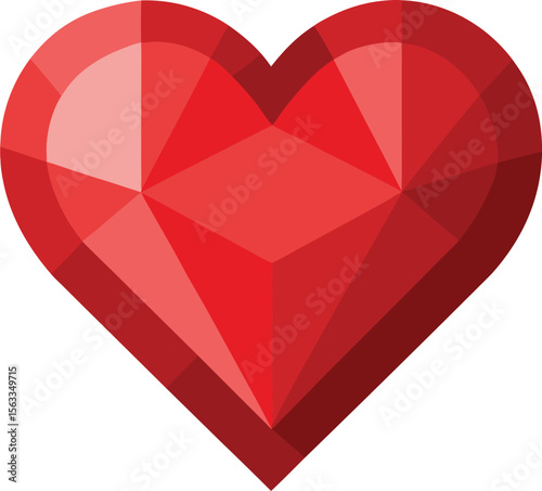 A red heart gem with faceted design isolated on white background