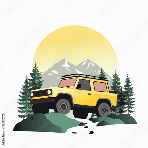 Vector Mountain Off‑Road Car Adventure T‑Shirt Design	