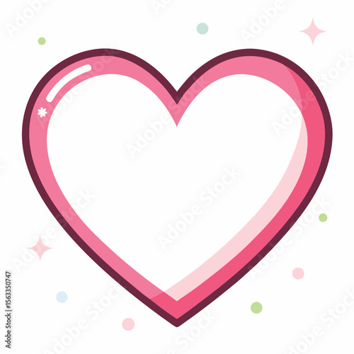 A pink heart outline with sparkles isolated on white background for valentines day