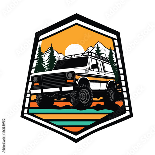 Vector Mountain Off‑Road Car Adventure T‑Shirt Design	