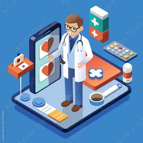 3D Telemedicine and Healthcare Technology Isometric Vector