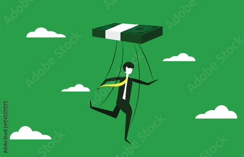 people who are controlled by money. workers who become puppets. minimalist character design. a man who depends on salary. suitable for business theme