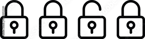Concept of security and protection with multiple padlocks, closed and unlocked locks, symbolizing safety and privacy